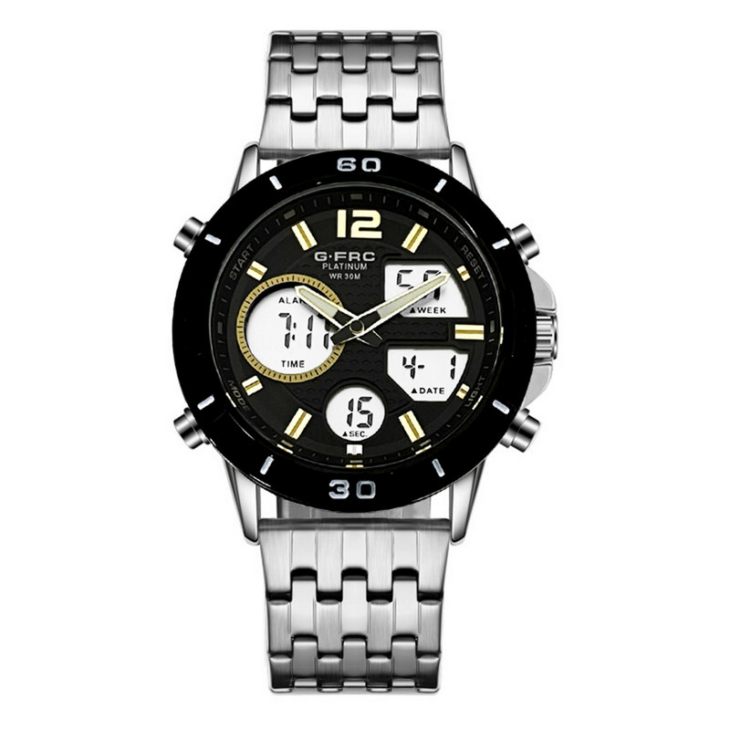 Reloj G-force Original Al173 Digital Acero Hombre Plateado Borde Negro + Estuche