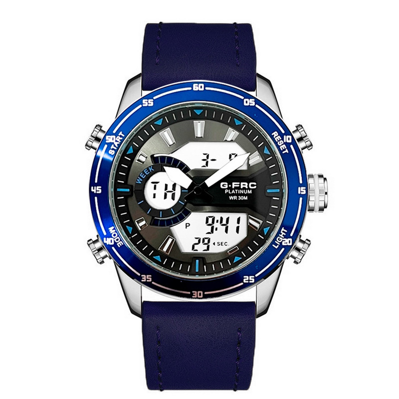 Reloj G-force Original Al139c Digital Cuero Hombre Borde Azul + Estuche