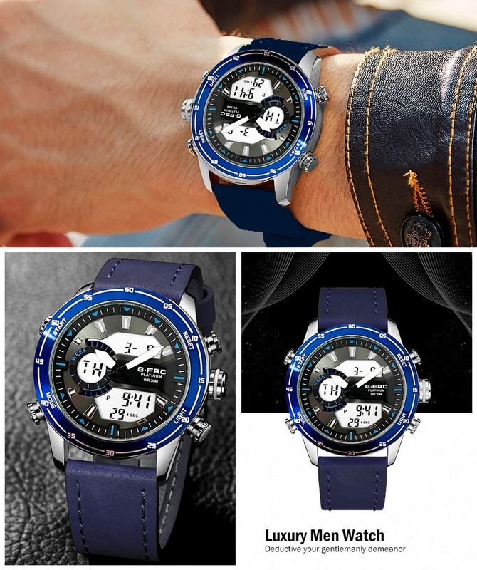 Reloj G-force Original Al139c Digital Cuero Hombre Borde Azul + Estuche