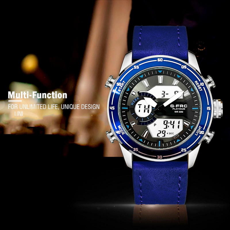 Reloj G-force Original Al139c Digital Cuero Hombre Borde Azul + Estuche