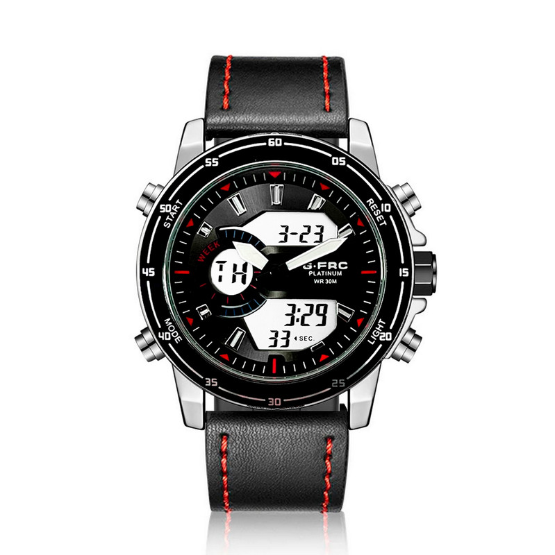 Reloj G-force Original Al139c Digital Cuero Hombre Borde Rojo + Estuche