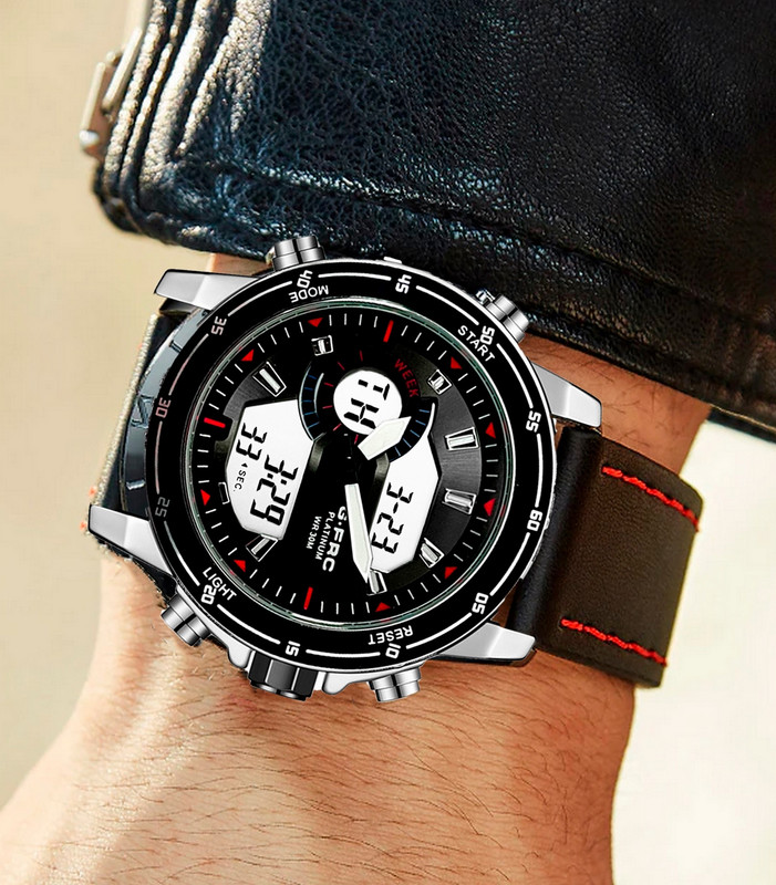 Reloj G-force Original Al139c Digital Cuero Hombre Borde Rojo + Estuche