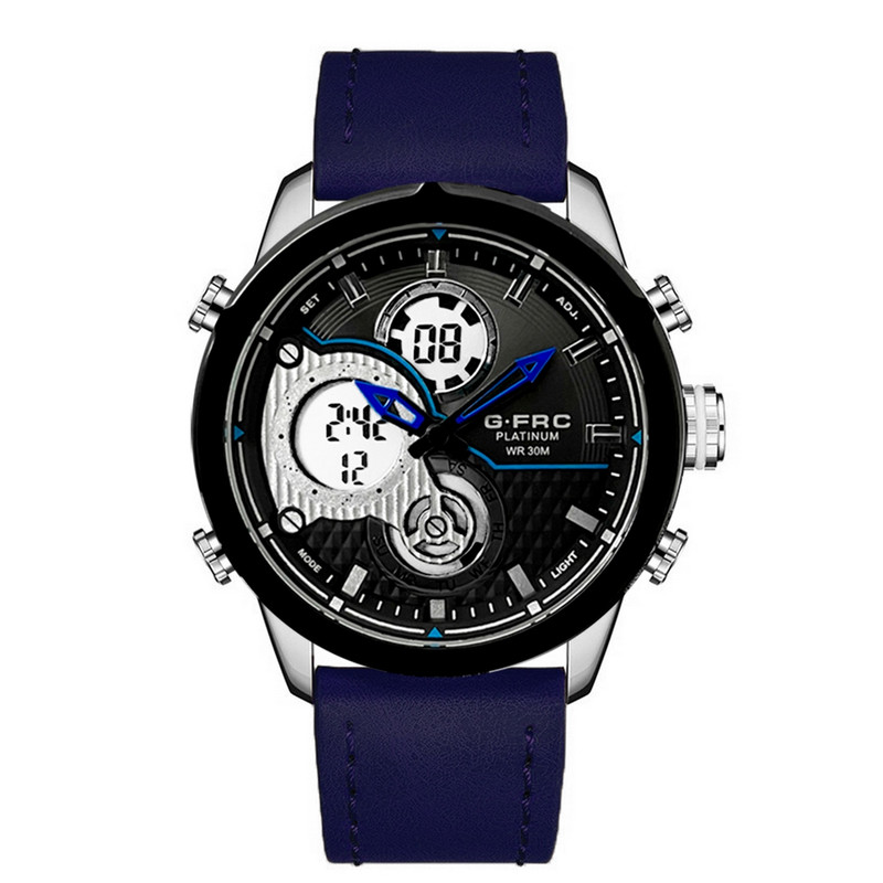 Reloj G-force Original Al151c Digital Cuero Hombre Borde Azul + Estuche