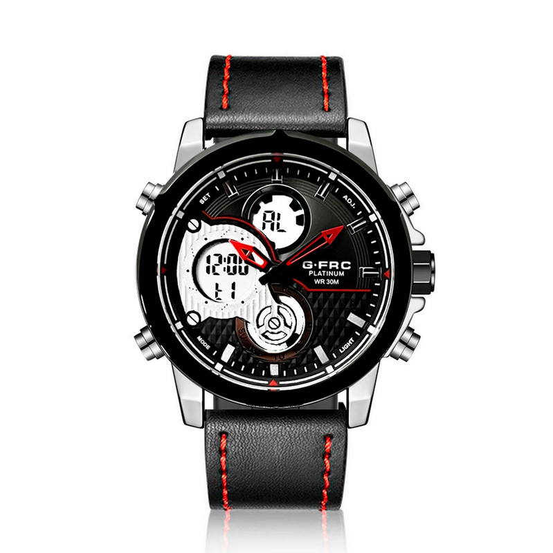 Reloj G-force Original Al151c Digital Cuero Hombre Borde Rojo + Estuche