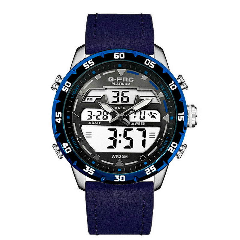 Reloj G-force Original Al161c Digital Cuero Hombre Borde Azul + Estuche