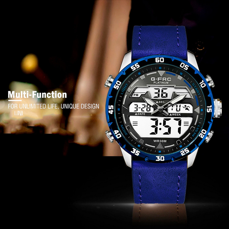 Reloj G-force Original Al161c Digital Cuero Hombre Borde Azul + Estuche