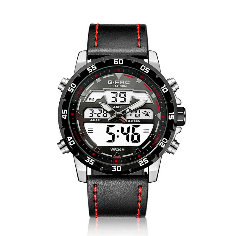 Reloj G-force Original Al161c Digital Cuero Hombre Borde Rojo + Estuche