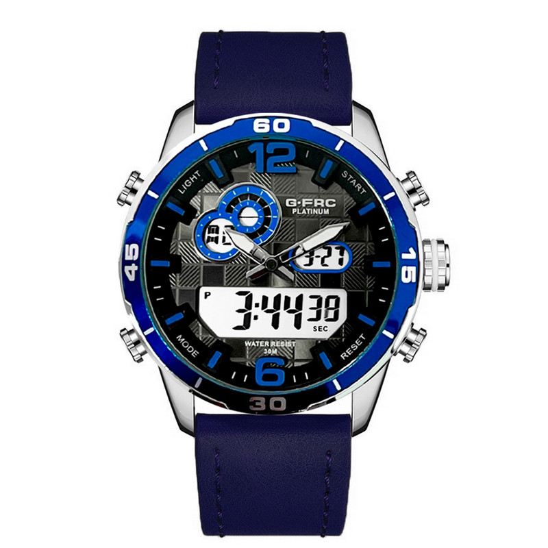 Reloj G-force Original Al162c Digital Cuero Hombre Borde Azul + Estuche