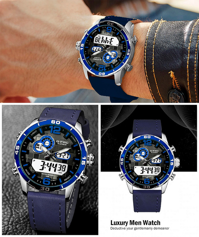 Reloj G-force Original Al162c Digital Cuero Hombre Borde Azul + Estuche