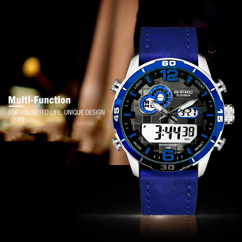 Reloj G-force Original Al162c Digital Cuero Hombre Borde Azul + Estuche