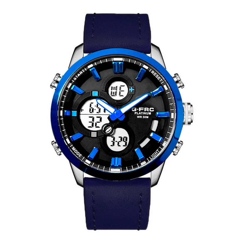 Reloj G-force Original Al163c Digital Cuero Hombre Borde Azul + Estuche