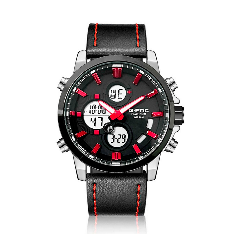 Reloj G-force Original Al163c Digital Cuero Hombre Borde Rojo + Estuche