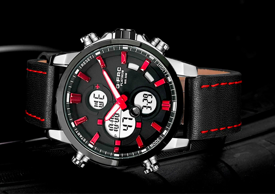 Reloj G-force Original Al163c Digital Cuero Hombre Borde Rojo + Estuche