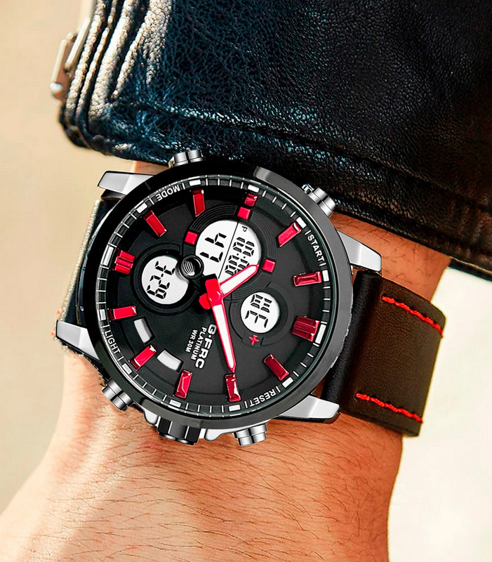 Reloj G-force Original Al163c Digital Cuero Hombre Borde Rojo + Estuche