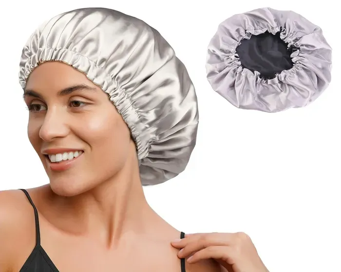 Gorro En Satín Para Dormir Anti Frizz Protege Cabello plateado