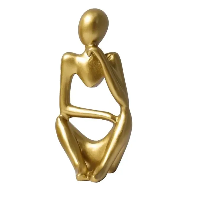 Figura Estatua De Pensador Abstracto Decoracion Hogar Dorado