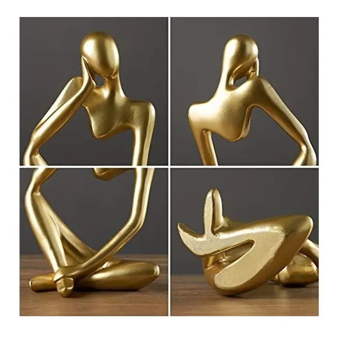 Figura Estatua De Pensador Abstracto Decoracion Hogar Dorado