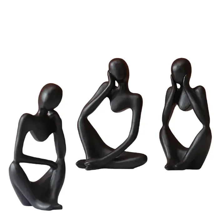 Figura Estatua De Pensador Abstracto Decoracion Hogar Negro