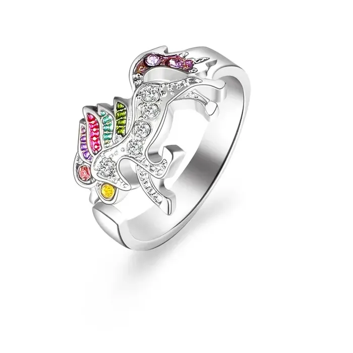 Anillo Ajustable Multicolor Unicornio Para Mujer Plateado