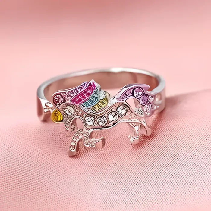 Anillo Ajustable Multicolor Unicornio Para Mujer Plateado