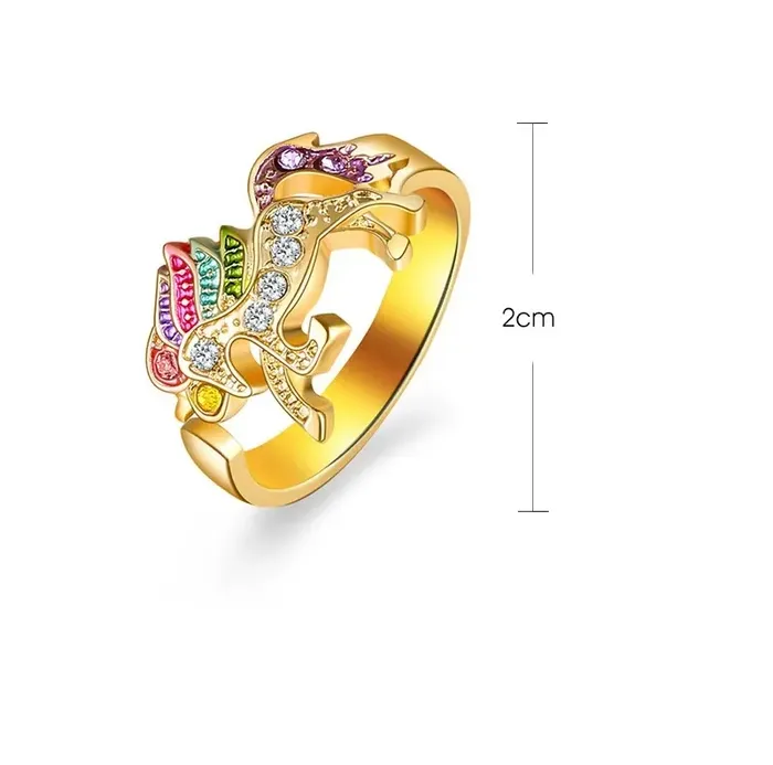 Anillo Ajustable Multicolor Unicornio Para Mujer Plateado