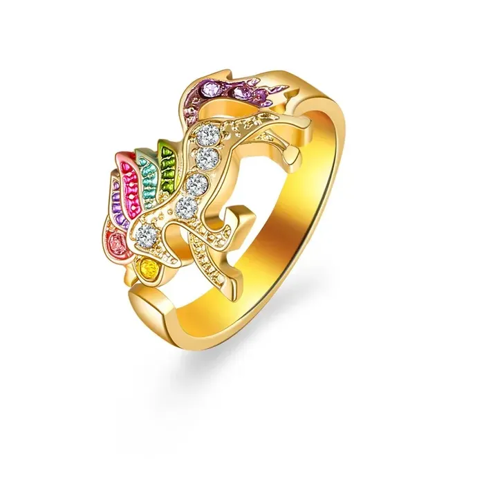 Anillo Ajustable Multicolor Unicornio Para Mujer Dorado