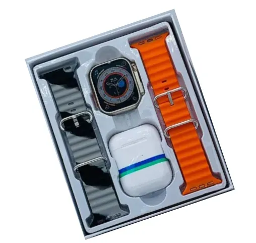 Reloj Smartwatch Ultra Negro Con Obsequio De Audífono Bluetooth I12 Con 2 Pulsos.