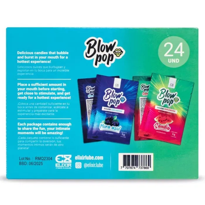 Dulces Explosivos Blow Pop Elixir Sandia+Mora (2 sobres)