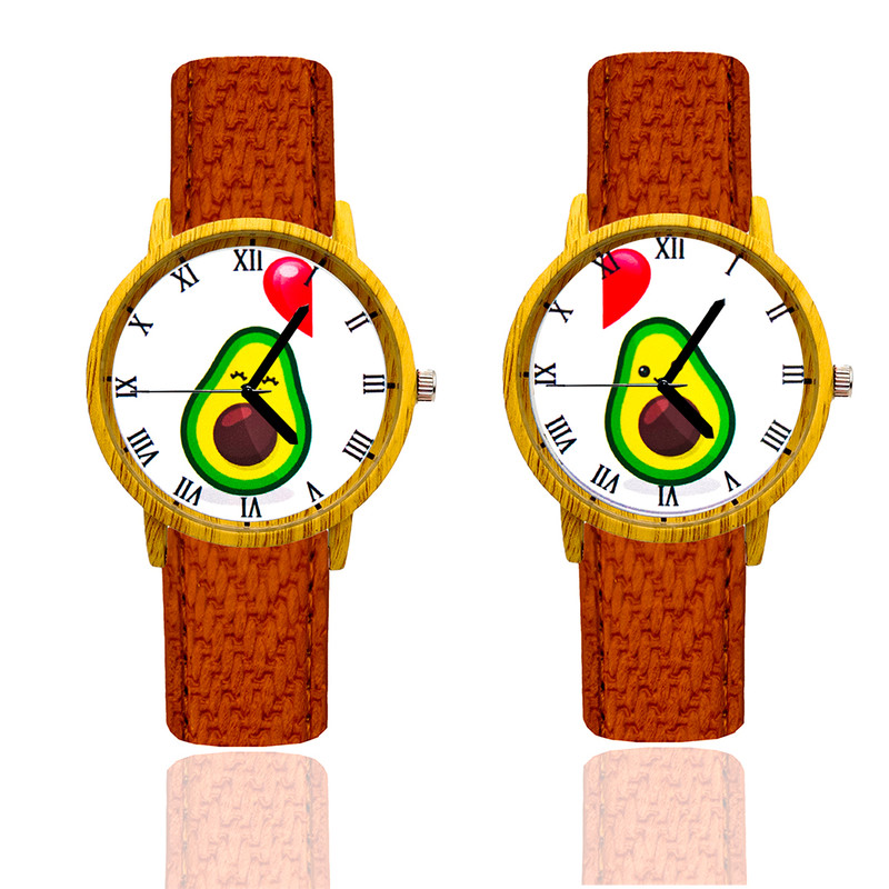 Reloj Pareja MI Medio Aguacate Tono Madera Marron Oscuro