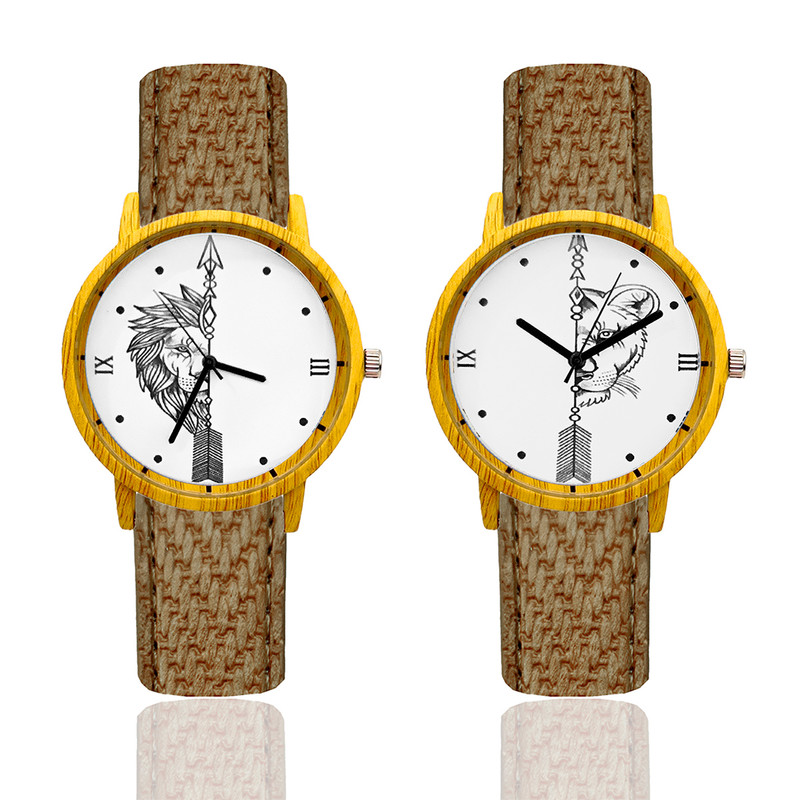 Reloj Pareja Leon Y Leona Tono Madera Marron Verde