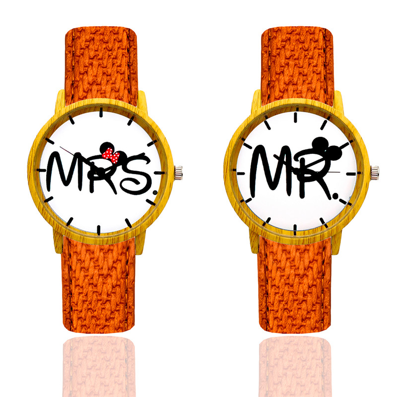 Reloj Pareja Señor MR Y Señora MRS Tono Madera Marron Claro