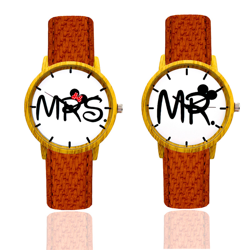 Reloj Pareja Señor MR Y Señora MRS Tono Madera Marron Oscuro