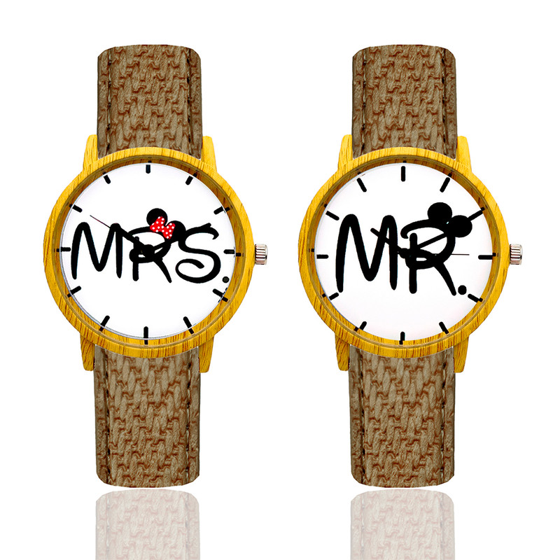 Reloj Pareja Señor MR Y Señora MRS Tono Madera Marron Verde