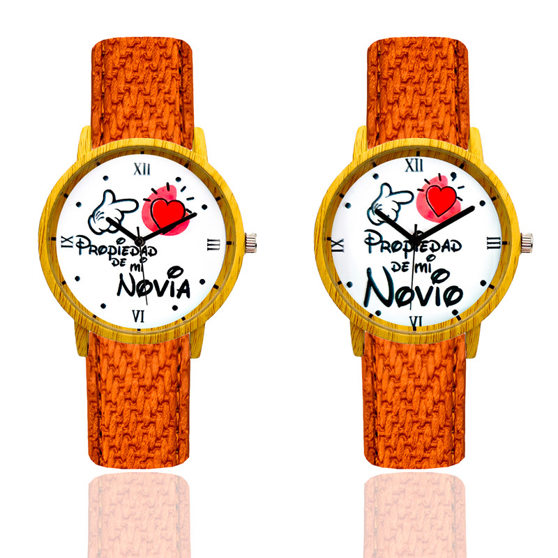 Reloj Pareja Propiedad De Mi Novia Y Novio Tono Madera Marron Claro