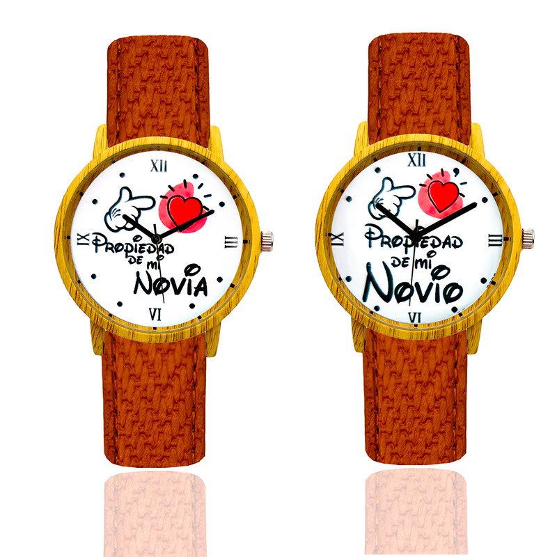 Reloj Pareja Propiedad De Mi Novia Y Novio Tono Madera Marron Oscuro