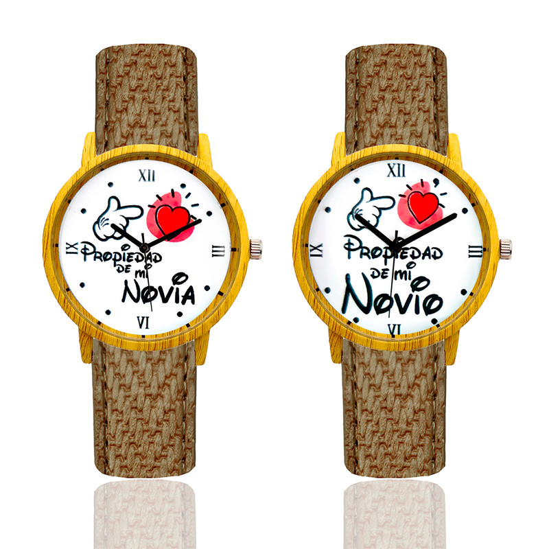 Reloj Pareja Propiedad De Mi Novia Y Novio Tono Madera Marron Verde