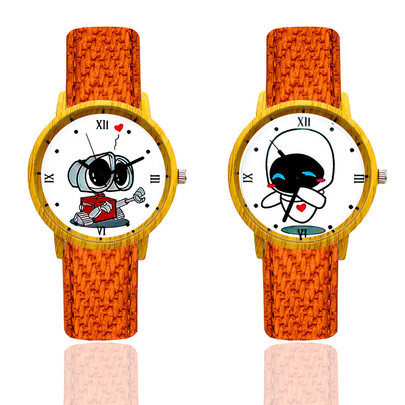 Reloj Pareja Wally Y Eva Tono Madera Marron Claro