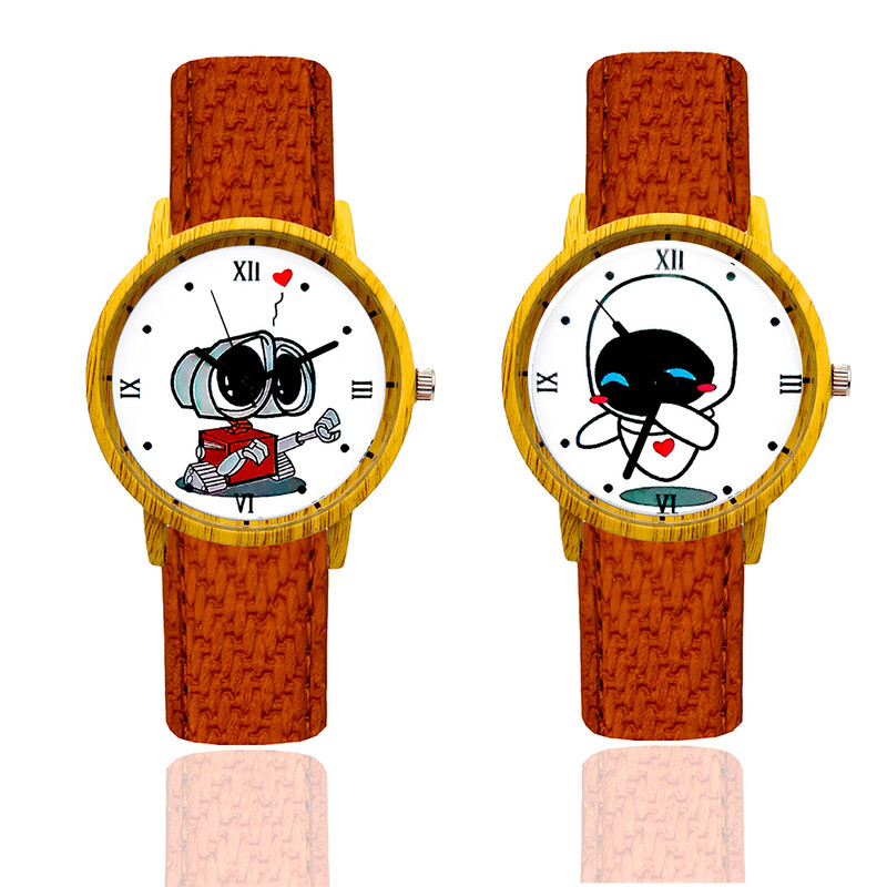 Reloj Pareja Wally Y Eva Tono Madera Marron Oscuro