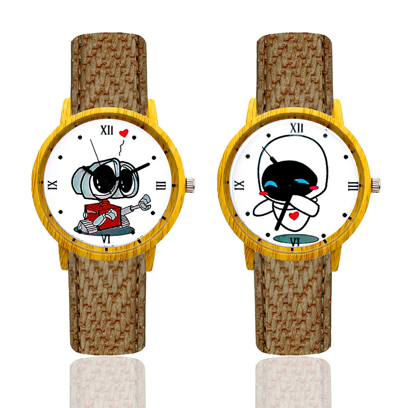 Reloj Pareja Wally Y Eva Tono Madera Marron Verde