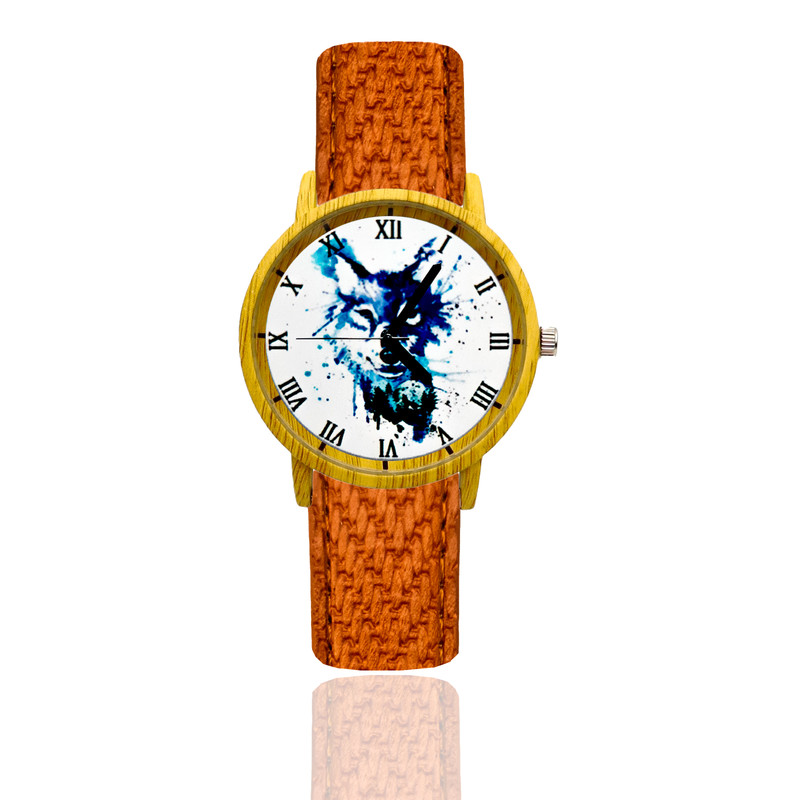 Reloj Lobo Estilo Madera Marron Claro