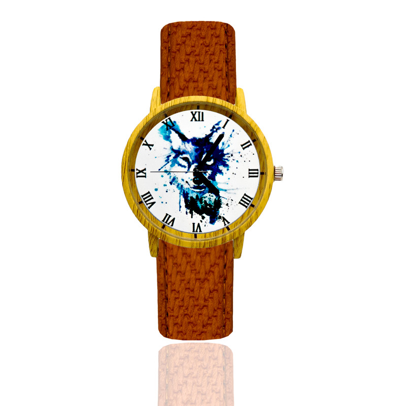 Reloj Lobo Estilo Madera Marron Oscuro