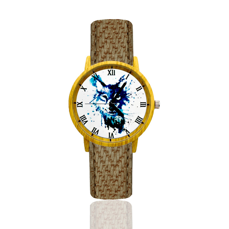 Reloj Lobo Estilo Madera Marron