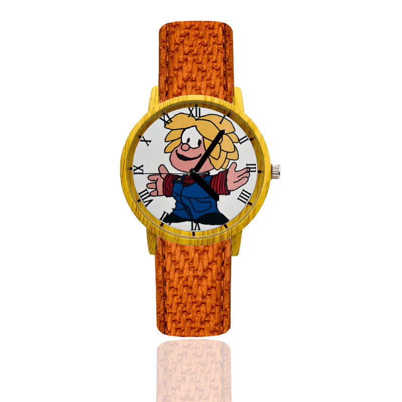 Reloj Mafalda Miguelito Estilo Madera Marron Claro