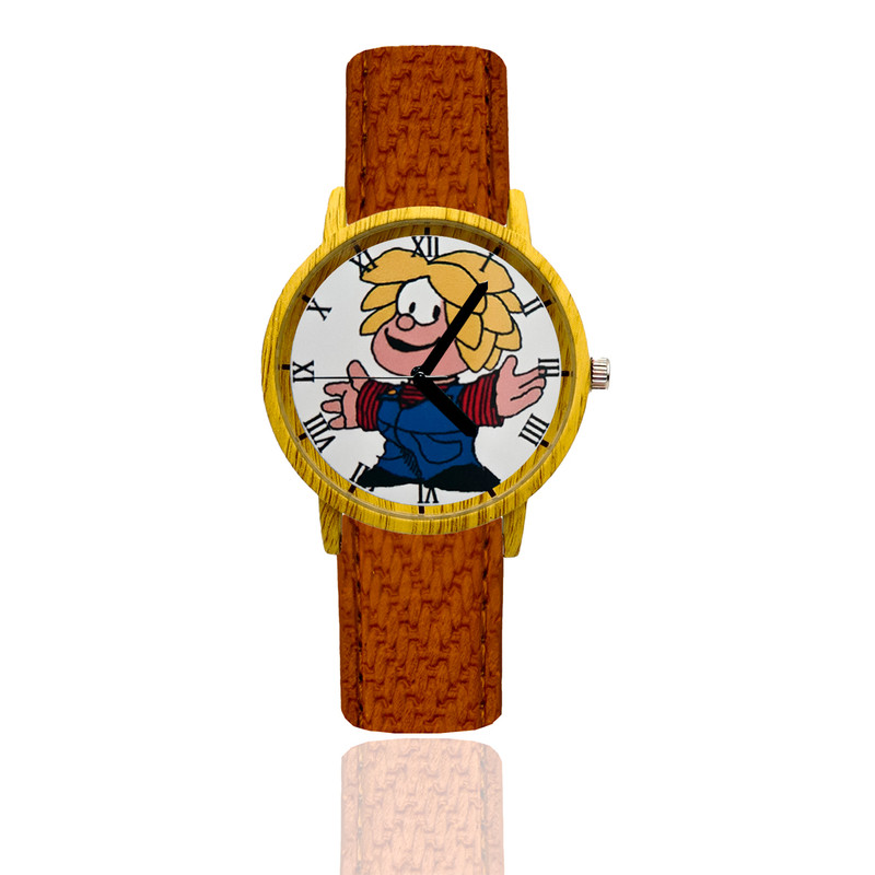 Reloj Mafalda Miguelito Estilo Madera Marron Oscuro