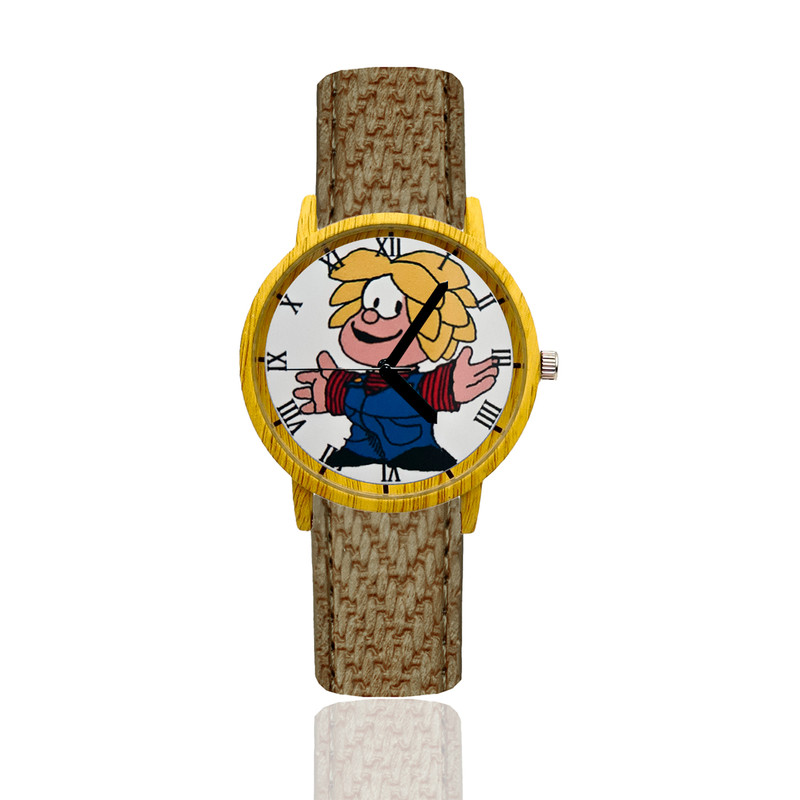 Reloj Mafalda Miguelito Estilo Madera Marron