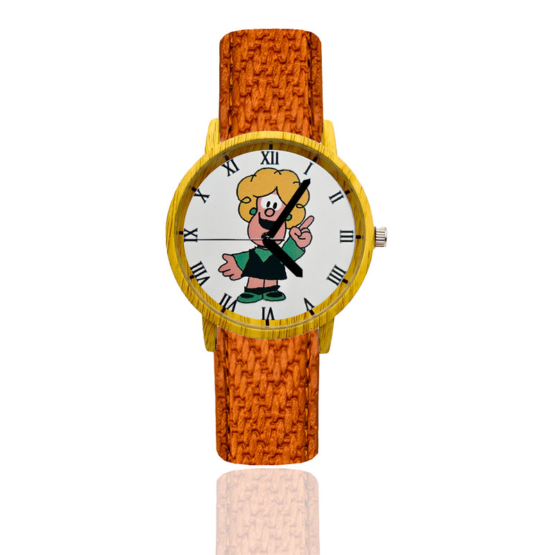 Reloj Mafalda Susanita Estilo Madera Marron Claro