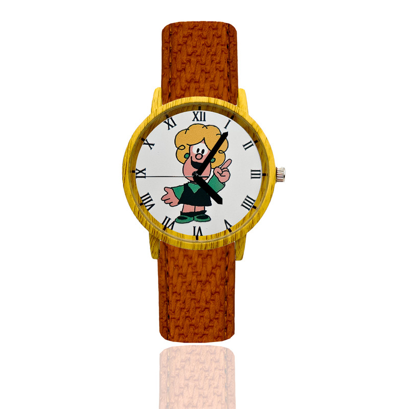 Reloj Mafalda Susanita Estilo Madera Marron Oscuro