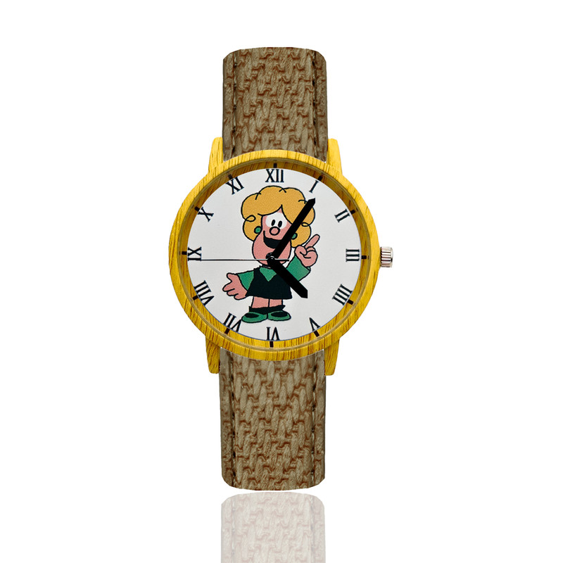 Reloj Mafalda Susanita Estilo Madera Marron