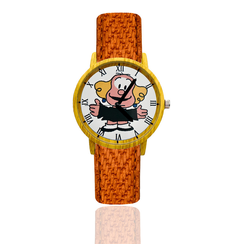 Reloj Mafalda Libertad Estilo Madera Marron Claro