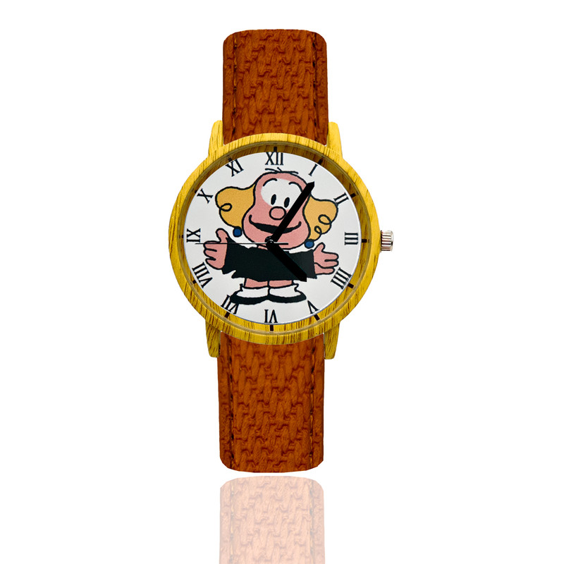 Reloj Mafalda Libertad Estilo Madera Marron Oscuro